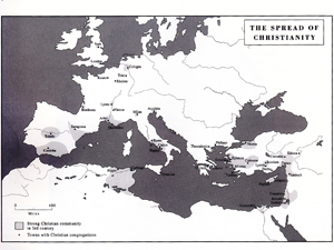 The spread of Christianity by the third century AD.