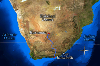David Livingstone's travels from Port Elizabeth to Kurman - 1841