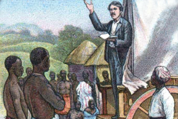 David Livingstone Preaching on Wagon