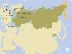 Russian borders under Peter the Great circa 1700.