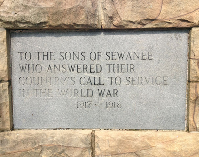 Sewanee Memorial Cross World War I plaque
